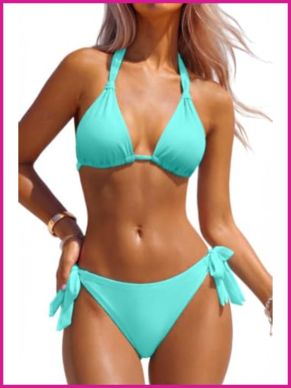 Two Piece Halter Triangle Bikini Set Low Rise Swimsuit Nylon Spandex
